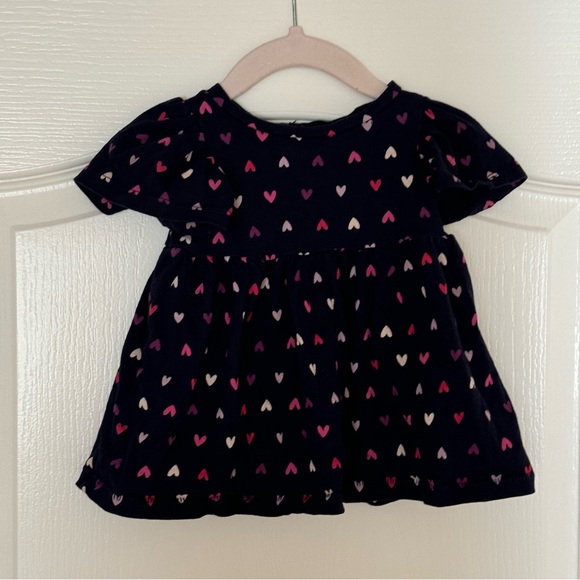 navy baby gap dress with purple, ivory, and pink hearts, size 3-6 months - Picture 1 of 4